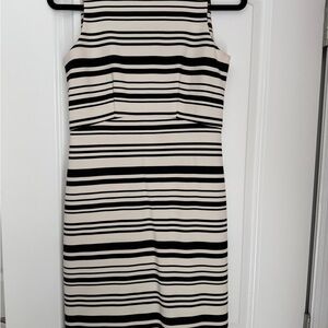 Ann Taylor Black and Cream Striped Midi Dress